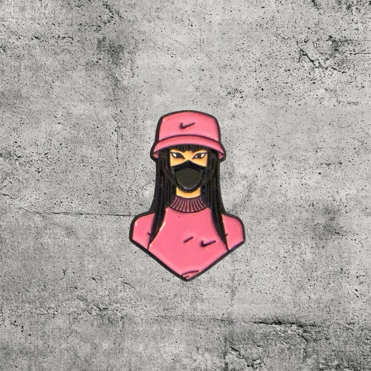 Metal Enamel Brooches 3m Sticker Fashion Jewelry Design Girl in Pink Hoodie