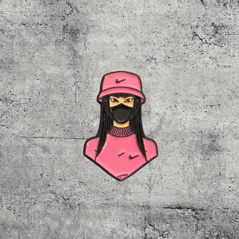 Metal Enamel Brooches 3m Sticker Fashion Jewelry Design Girl in Pink Hoodie