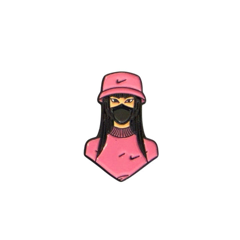 Metal Enamel Brooches 3m Sticker Fashion Jewelry Design Girl in Pink Hoodie