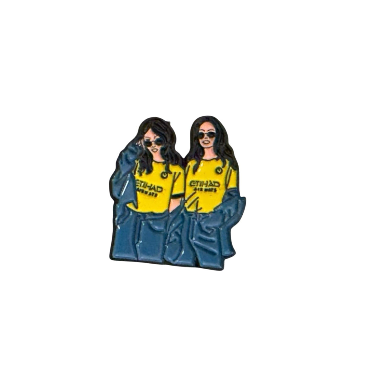 Metal Enamel Brooches 3m Sticker Fashion Jewelry Design Two girls in yellow outfit