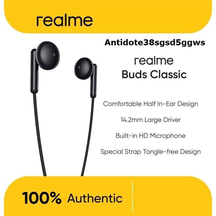 Realme Buds Classic Earphone Type C Half In-Ear Wired Music Built-in Microphone 14.2mm Large Driver Headset -White