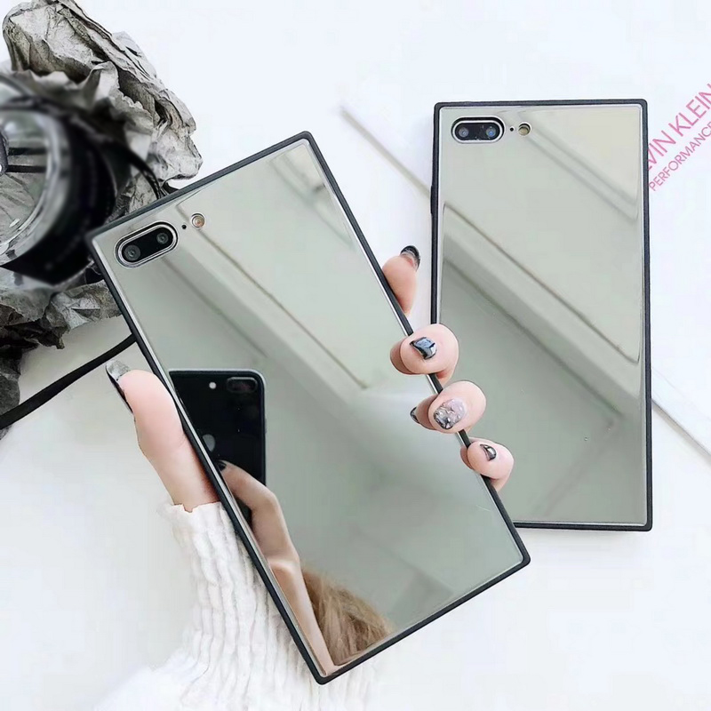 Armour Mirror Glass Square Bumper Silicone Frame Case For iPhone
