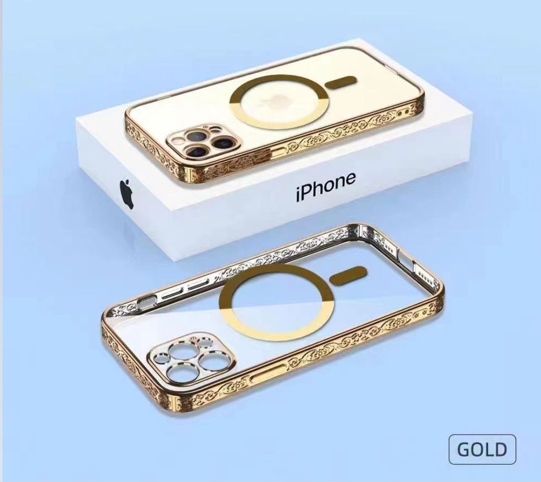 Engarved Border Blue Golden Luxury Magsafe Case iPhone