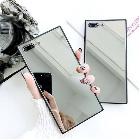 Armour Mirror Glass Square Bumper Silicone Frame Case For iPhone