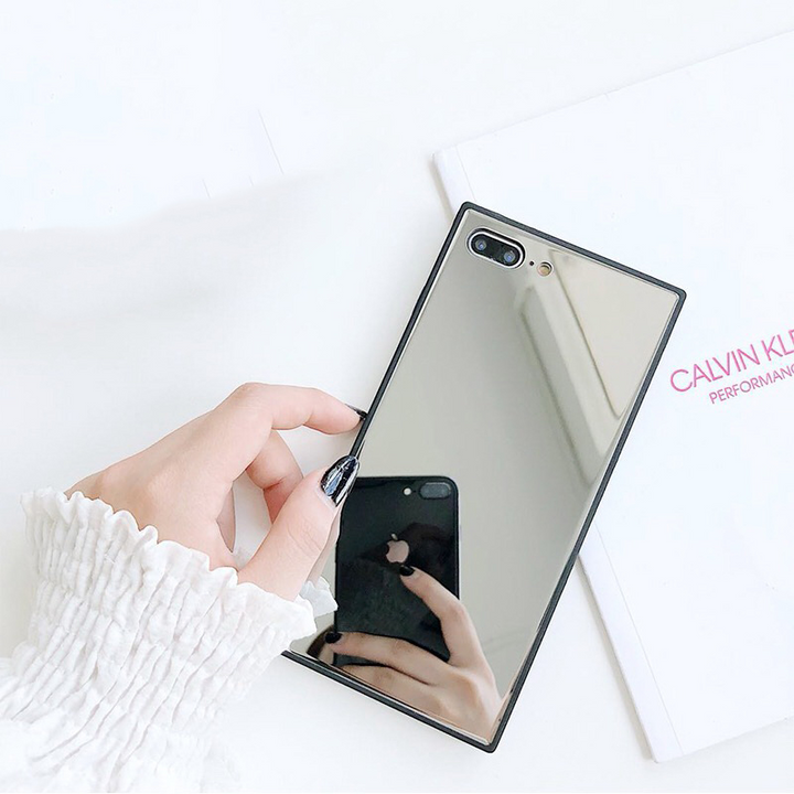 Armour Mirror Glass Square Bumper Silicone Frame Case For iPhone