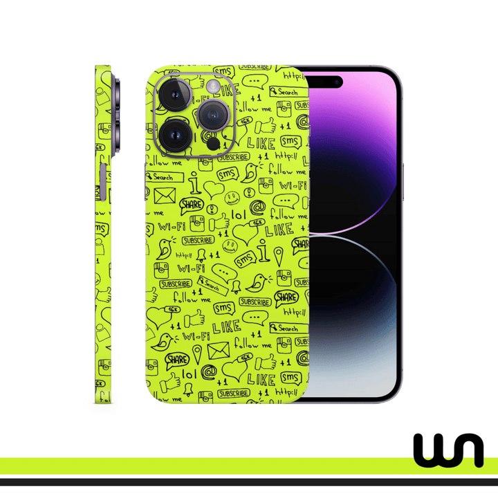 Lime Green Doodle Skin for iPhone 14 Pro Max