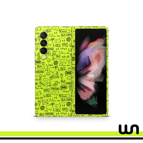 Lime Green Doodle Skin for Samsung Fold 4