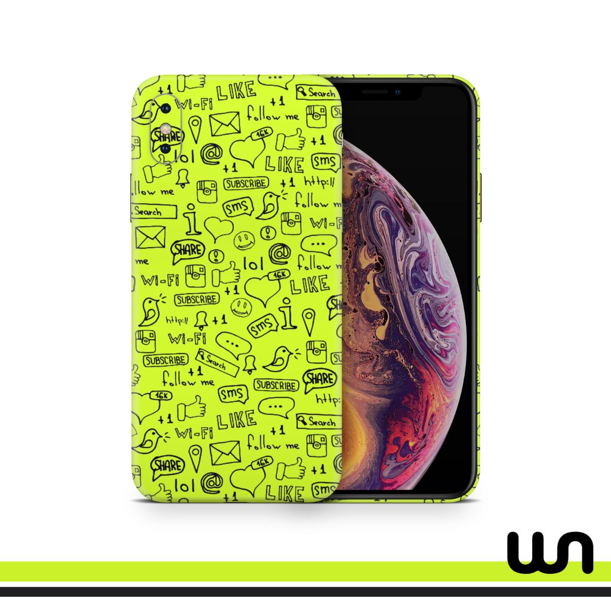 Lime Green Doodle Skin for iPhone XsMax