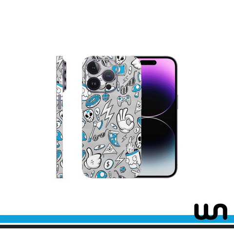 Blue Donut Doodle Skin for iPhone 14 Pro