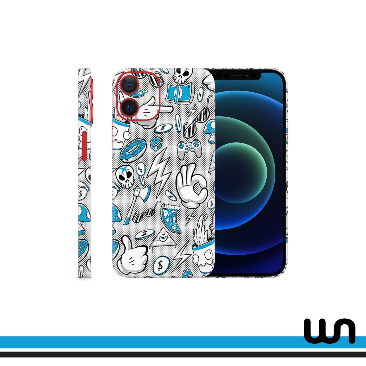 Blue Donut Doodle Skin for iPhone 12 Mini