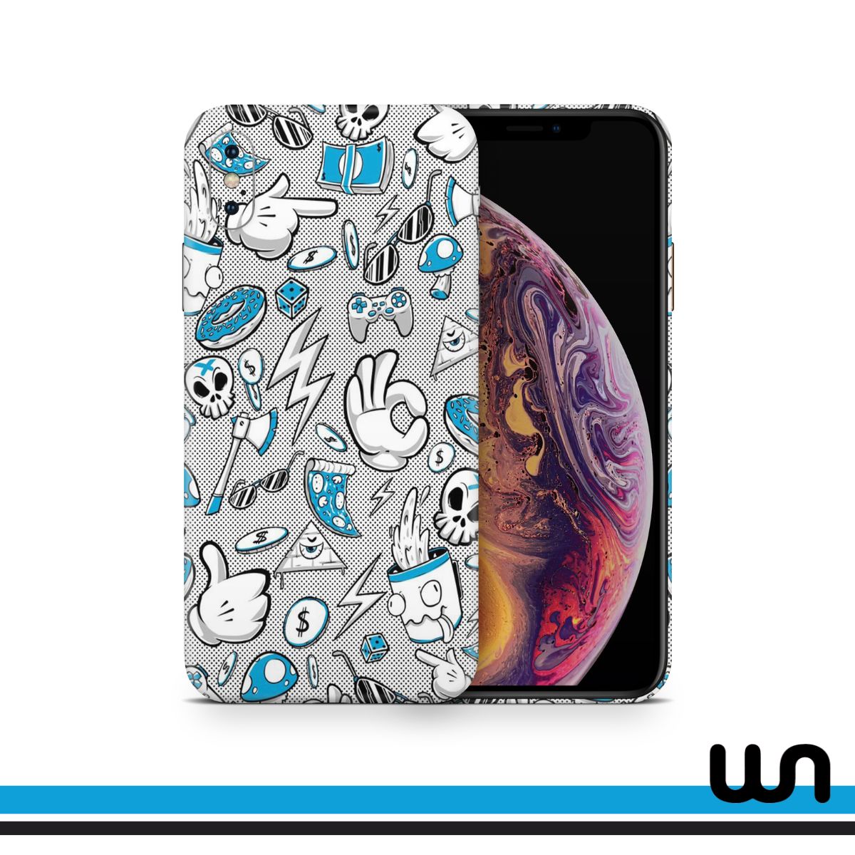 Blue Donut Doodle Skin for iPhone XsMax